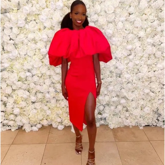 Asos design bubble pencil midi dress with split in red #Cybermondaysale - Picture 11 of 16